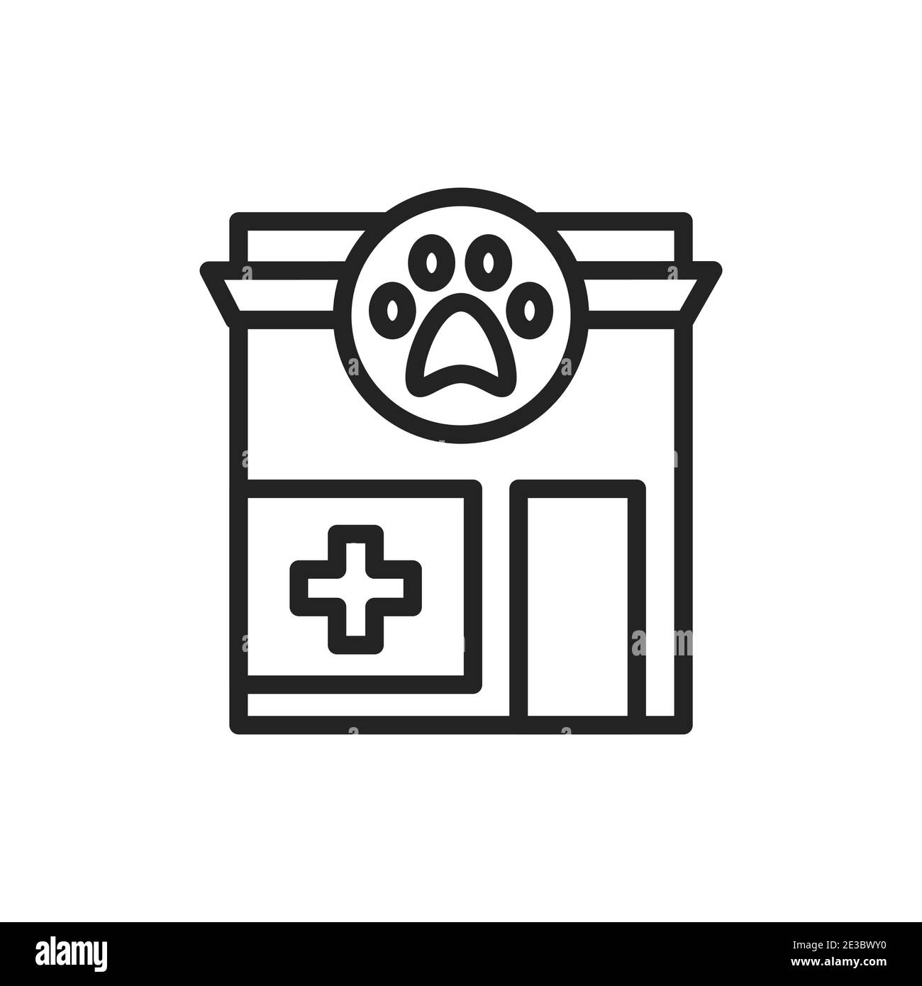 Icona della linea nera della clinica veterinaria. Servizio medico e animale di trattamento. Elemento vettoriale isolato. Pittogramma per pagina web, app mobile, promo. Illustrazione Vettoriale