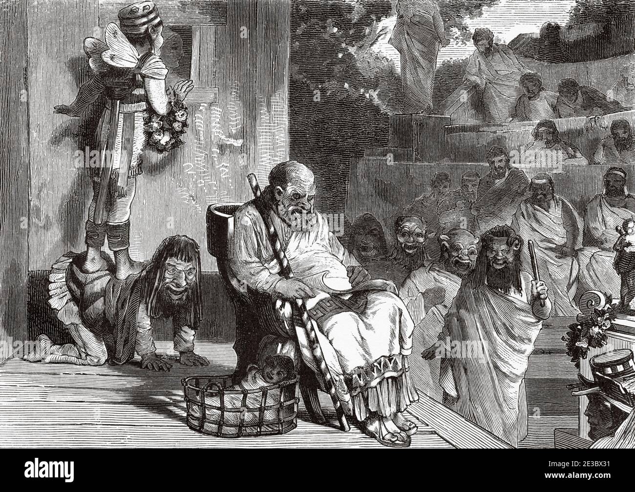 Scena comica di maschere del teatro greco, Grecia antica. Illustrazione incisa del 19 ° secolo, El Mundo Ilustrado 10 Foto stock - Alamy