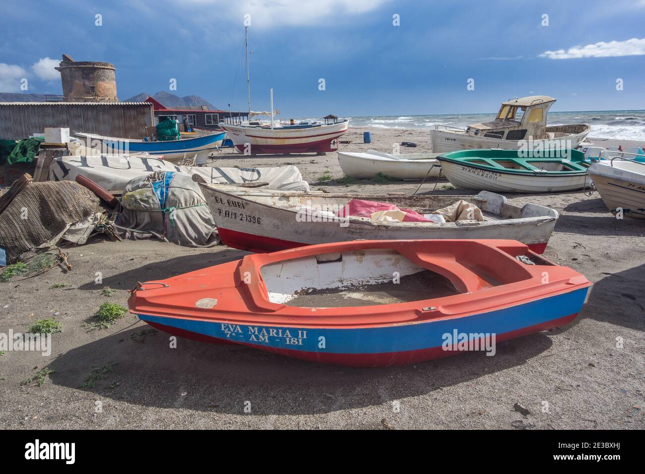 Cabo de Gata, & Torreón de San Miguel. Il parco naturale Cabo de Gata - Níjar è un'area naturale protetta spagnola situata a Almería, Andalusia, Spagna Foto Stock