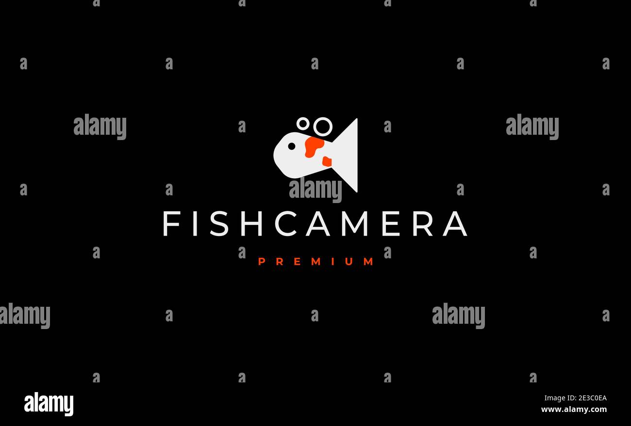 Illustrazione vettoriale del disegno del logo della fotocamera di pesce Illustrazione Vettoriale