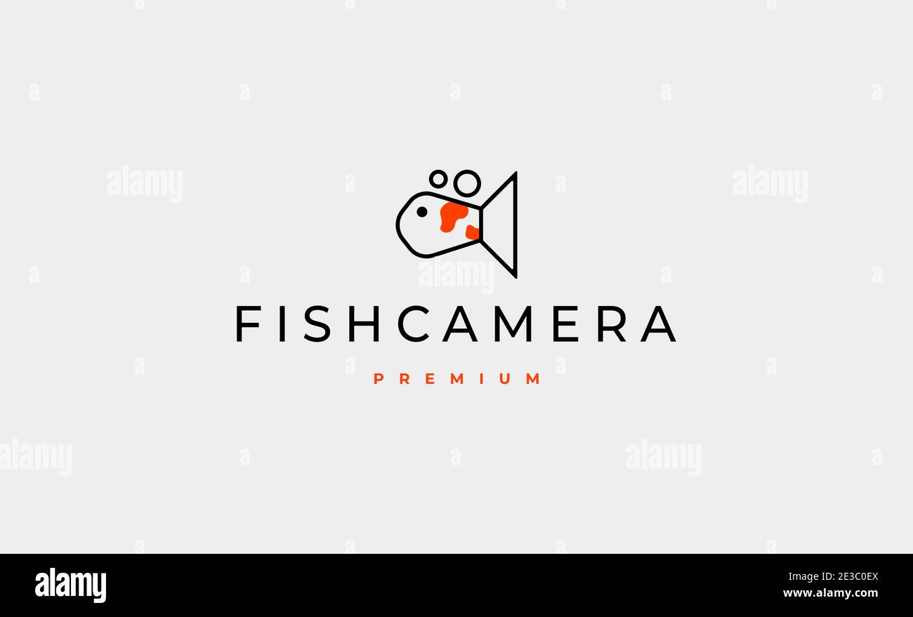 Illustrazione vettoriale del disegno del logo della fotocamera di pesce Illustrazione Vettoriale
