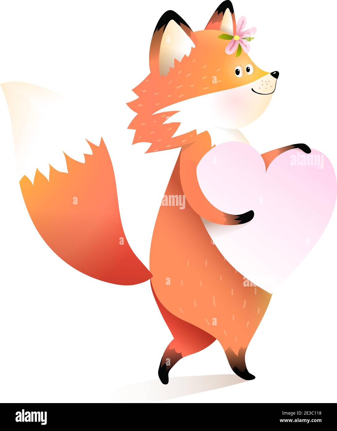 Little Fox Holding cuore regalo Clitpart carta Illustrazione Vettoriale