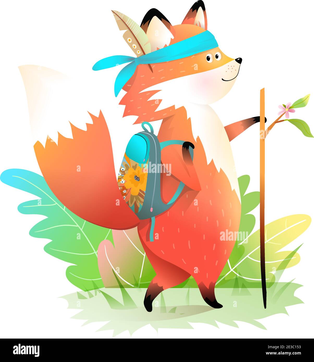 Little Fox Cub for Kids Go Escursioni in Foresta Illustrazione Vettoriale