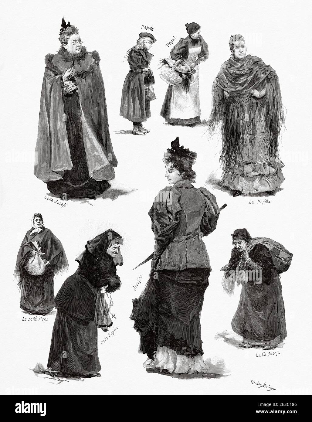 Las Pepas. Il nome della Josefa di Narciso Méndez Bringa (Madrid 1868 – 1933) fu un illustratore, disegnatore e pittore spagnolo. Da la Ilustracion Española y americana 1895 Foto Stock