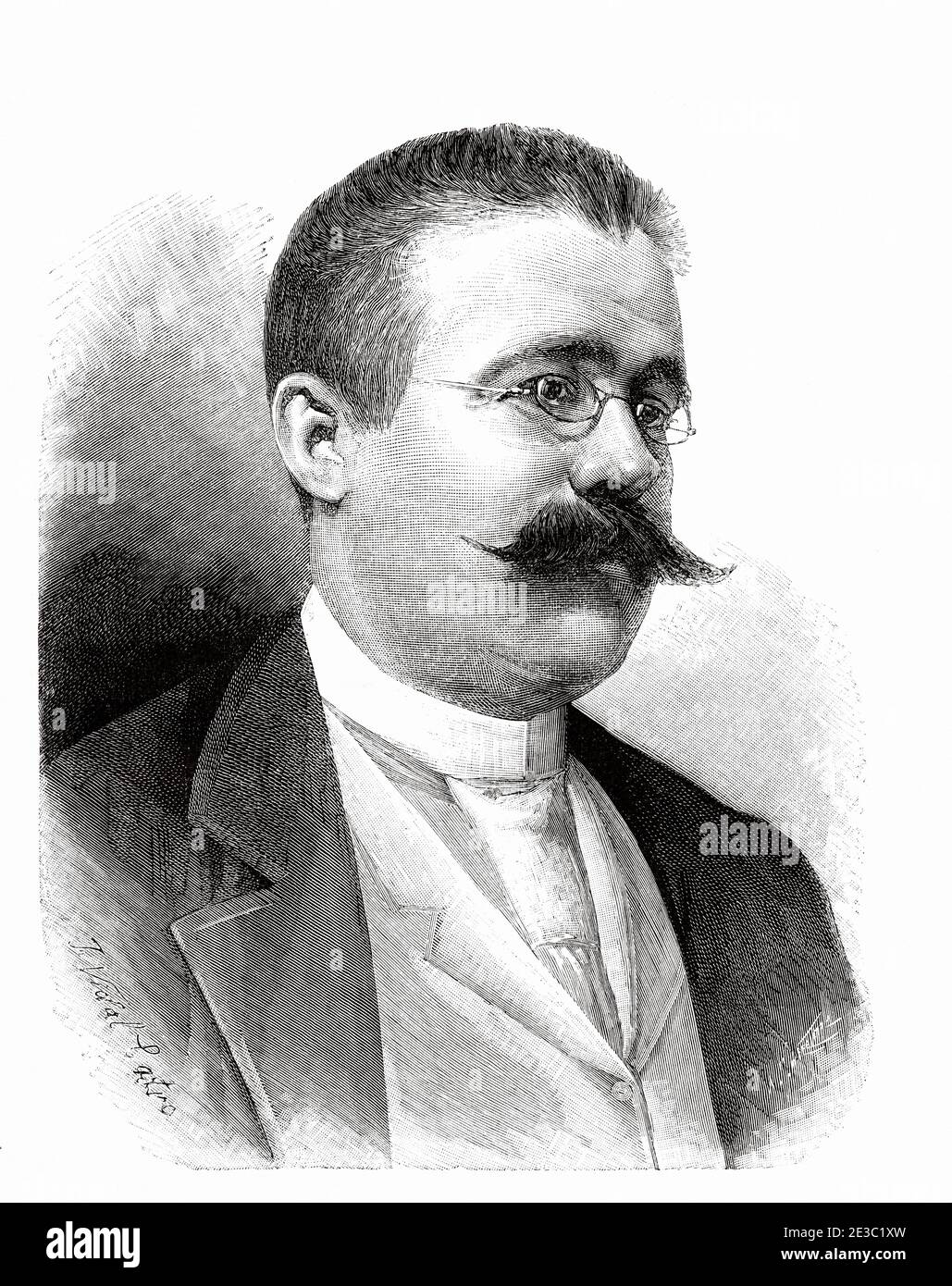 Ritratto di Ricardo Bellver y Ramon (Madrid 1845 - 1924) scultore spagnolo, Real Academia de Artes de San Fernando, Spagna. Antico XIX secolo inciso illustrazione da la Ilustracion Española y americana 1890 Foto Stock