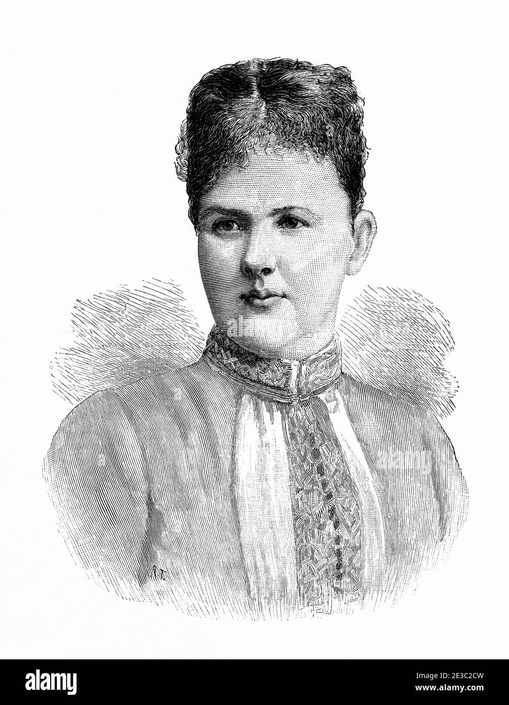 Ritratto di Emma di Waldeck e Pyrmont. Adelheid Emma Wilhelmina Theresia (1858 - 1934) Regina consorte dei Paesi Bassi, Gran Duchessa consorte di Lussemburgo per matrimonio con il Re-Granduca Guglielmo III, re dei Paesi Bassi. Paesi Bassi. Antico XIX secolo inciso illustrazione da la Ilustracion Española y americana 1890 Foto Stock