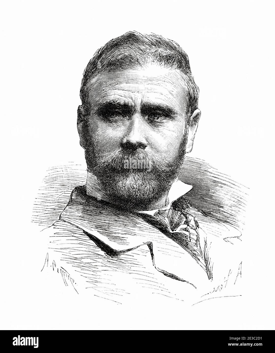 Ritratto di Antonio Cortina Farinós (Almácera 1841 - Madrid, 1890) pittore e scultore spagnolo, Spagna. Antico XIX secolo inciso illustrazione da la Ilustracion Española y americana 1890 Foto Stock