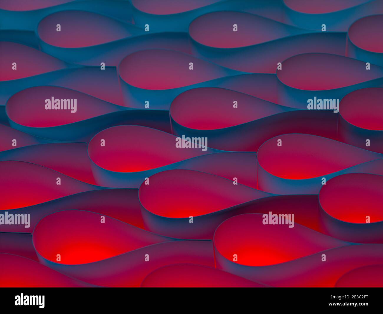 Texture di sfondo grafico fatta da gocce rosse di carta circondata da blu oceano, biglietto da visita. Foto Stock