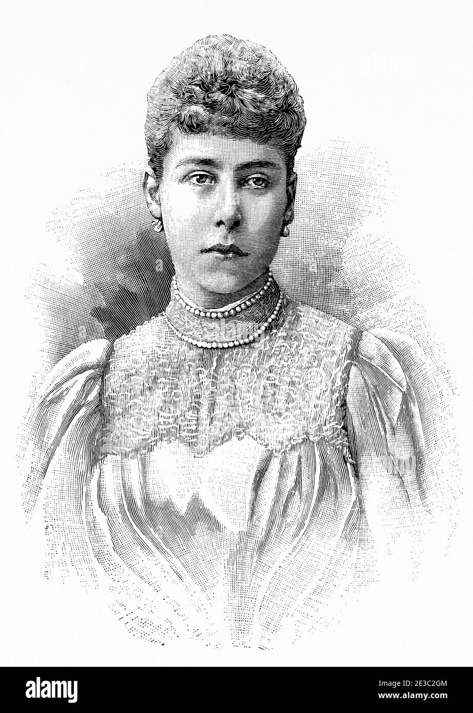 Ritratto della principessa Victoria Melita di Sassonia-Coburgo e Gotha (Malta 1876 - Baviera 1936) principessa britannica, Granduchessa d'Assia-Darmstadt e Granduchessa russa. Antico XIX secolo inciso illustrazione da la Ilustracion Española y americana 1894 Foto Stock