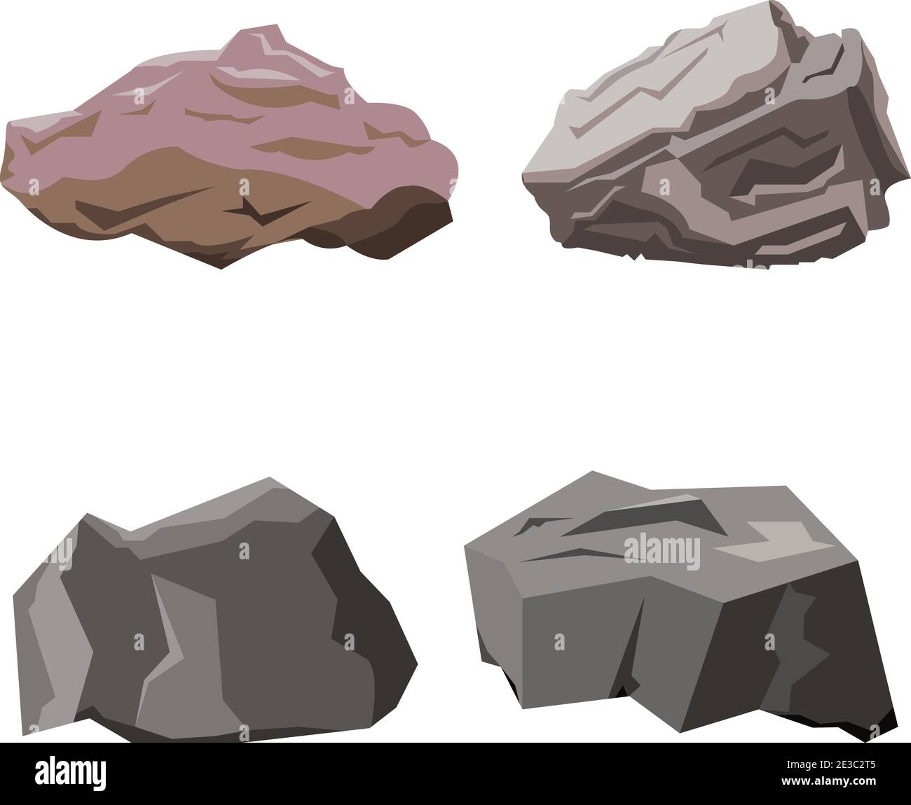 Vettore cartoon pietra roccia in stile varietà piatto 3d isometrico. Set di diversi massi e sfumature di colore. Cartoon props decorazione del paesaggio. Illustrazione Vettoriale