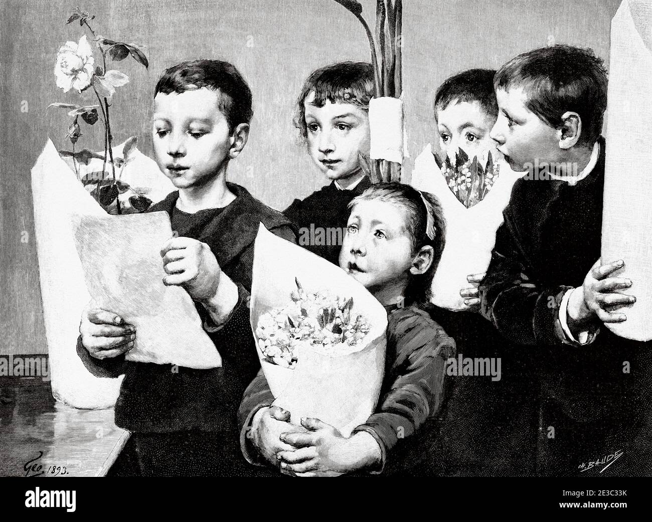 Il mese della pittura di fiori di Henri Jules Jean Geoffroy (1853-924) 19 ° secolo pittore e illustratore francese, Francia. Antico XIX secolo inciso illustrazione da la Ilustracion Española y americana 1894 Foto Stock