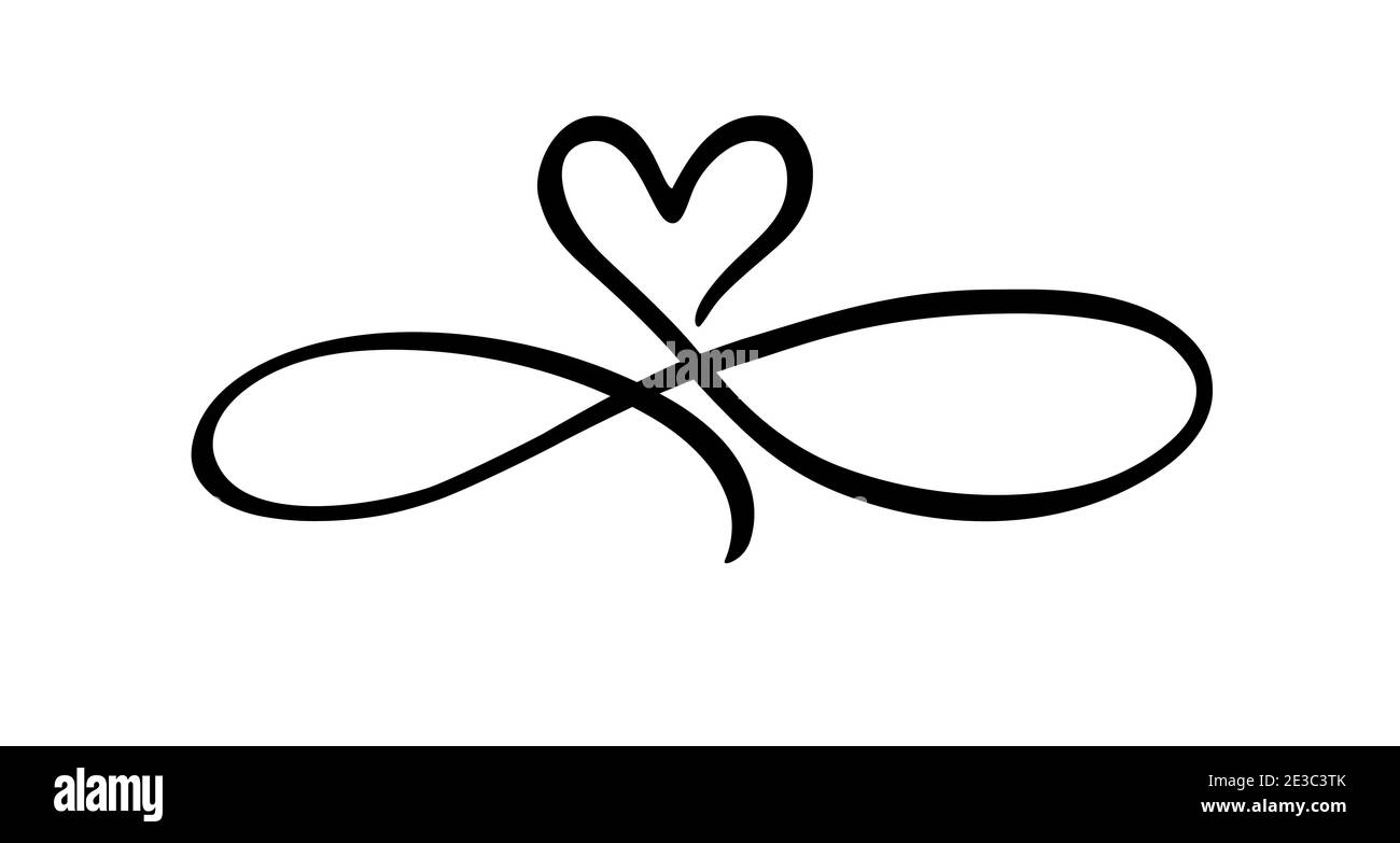 Amore disegnato a mano segno cuore di infinito con cute linea di schizzo. Divider doodle forma d'amore isolato su sfondo bianco per giorno di valentine, wedding card Illustrazione Vettoriale
