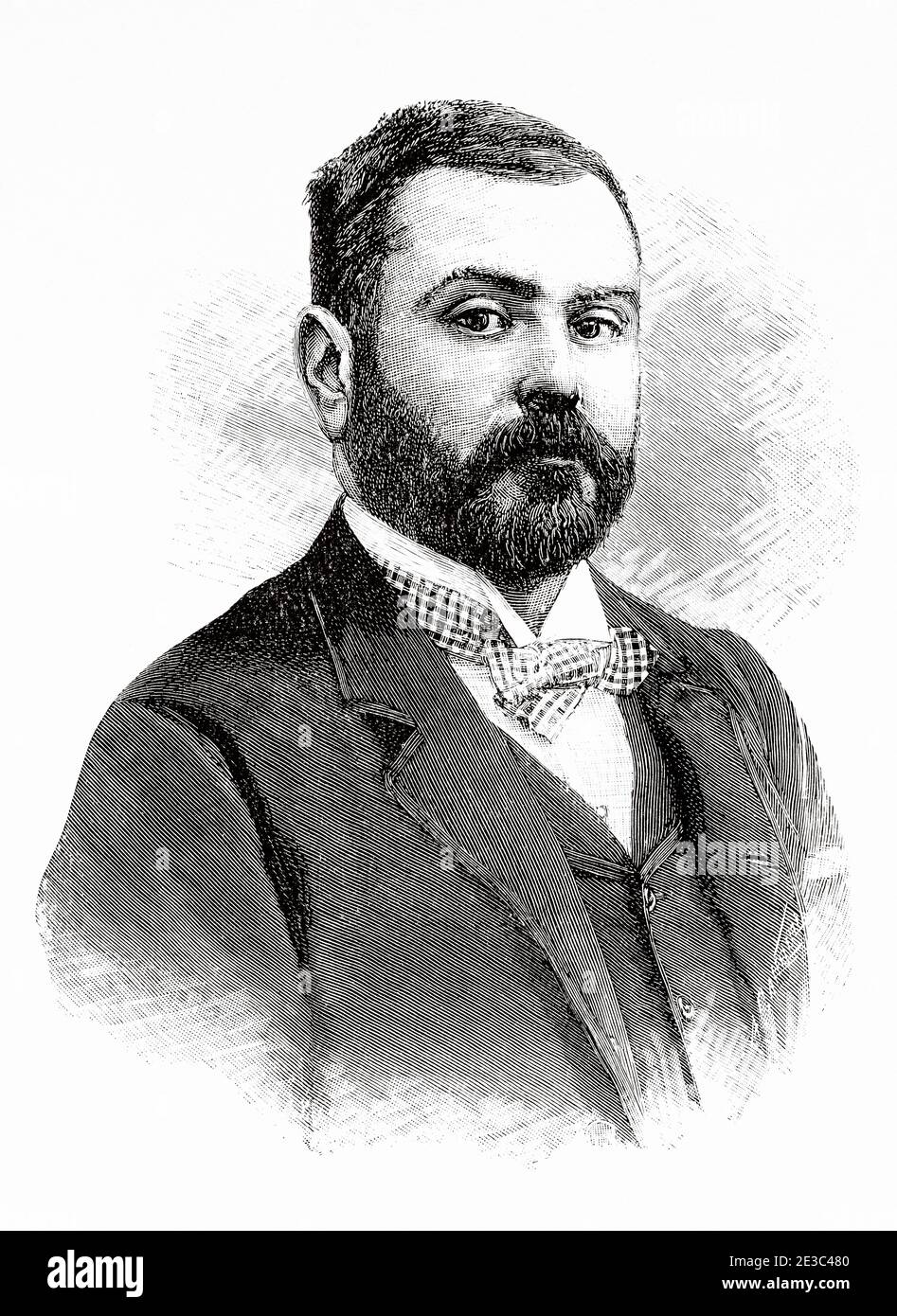 Ritratto di Joaquim Pedro de Oliveira Martins (Lisbona 1845 - Lisbona 1894) storico e politico portoghese, e uno degli intellettuali dominanti dell'ultimo quarto del XIX secolo in Portogallo. Antico XIX secolo inciso illustrazione da la Ilustracion Española y americana 1894 Foto Stock