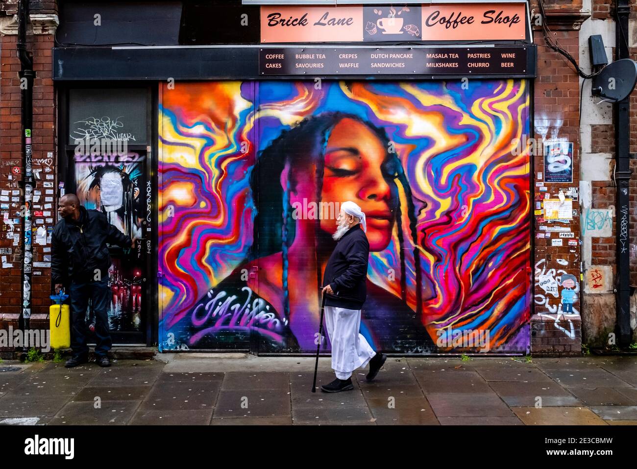 Colorful Street Art/Graffiti a Brick Lane, Londra, Regno Unito. Foto Stock