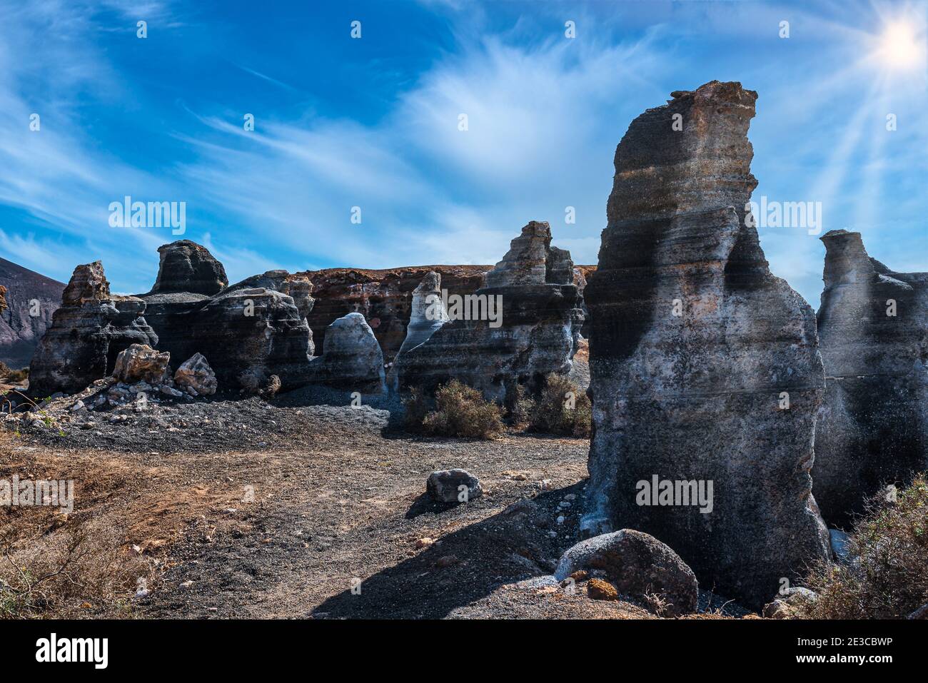 Rofera de Teseguite conosciuta come Città stratificata, erosa formazione rocciosa vulcanica a Lanzarote, Isole Canarie Foto Stock