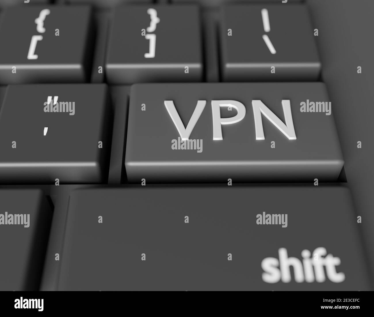 Word VPN scritto sulla tastiera di un computer. Immagine concettuale su una chiave del computer Invio. rendering 3d Foto Stock