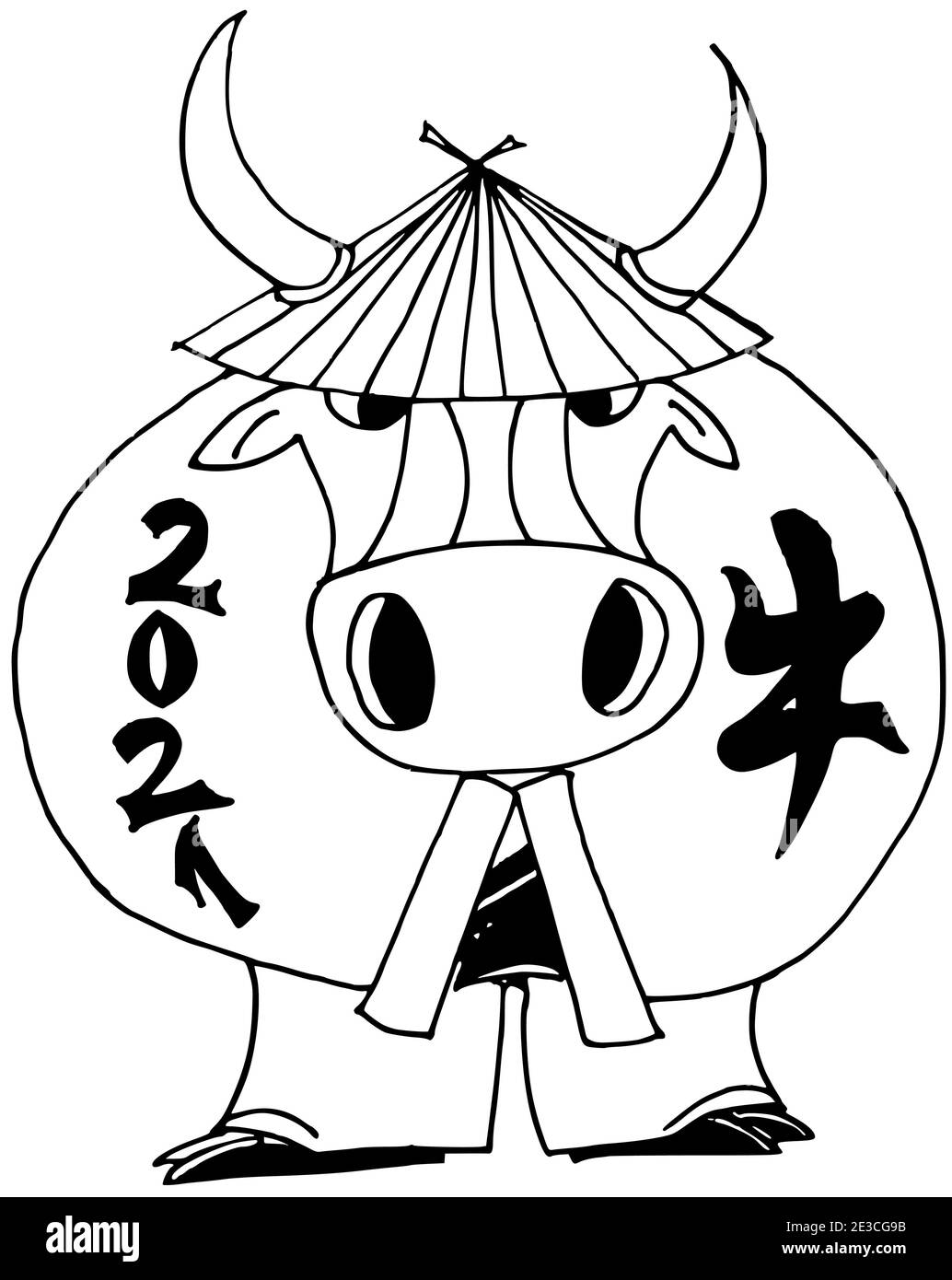 Cartone animato disegnato a mano ox rappresentano il nuovo 2021 cinese anno zodiaco segno Foto Stock