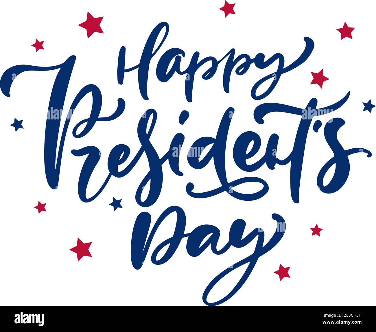 Vettoriale testo scritto a mano Happy Presidents Day per le vacanze negli Stati Uniti. Grafica calligrafica per stampa biglietti d'auguri, vendita banner, poster Illustrazione Vettoriale