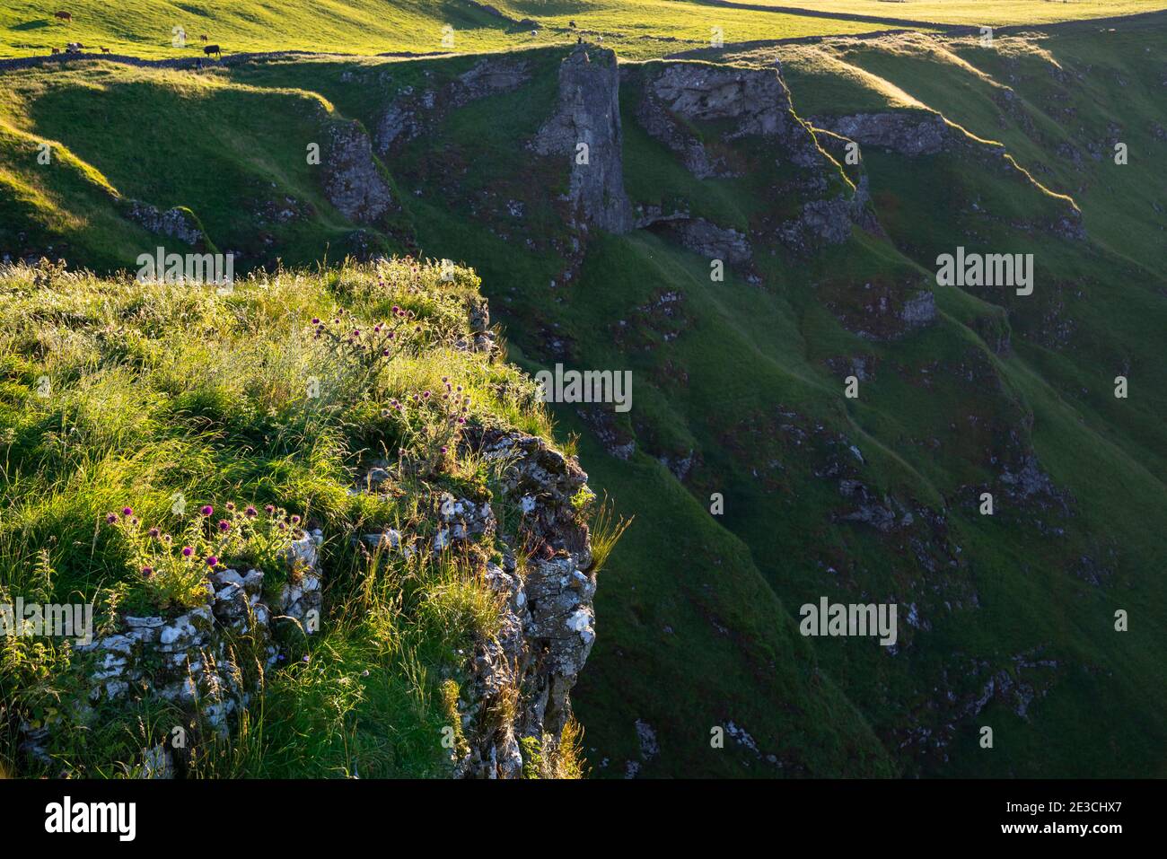 Suggestivo scenario al Winnats Pass nel parco nazionale del Peak District, Derbyshire, Inghilterra Foto Stock