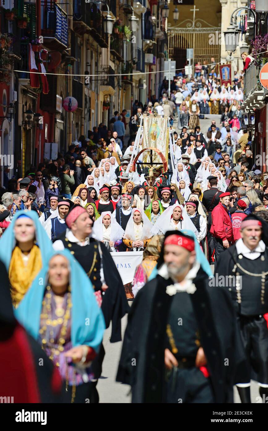Italia, Sardegna, Cagliari: 363a edizione del Festival di Sant Efisio (Sagra Sant Efisio) del 1° maggio 2019. La statua del patrono di Cagliari Foto Stock