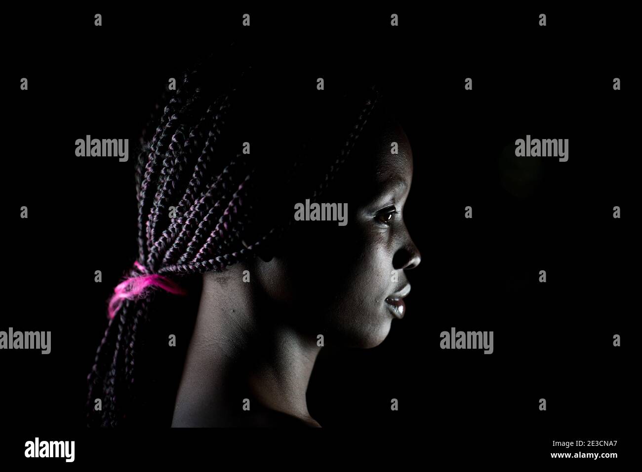 Ritratto di giovane donna afroamericana nera in interni Foto Stock
