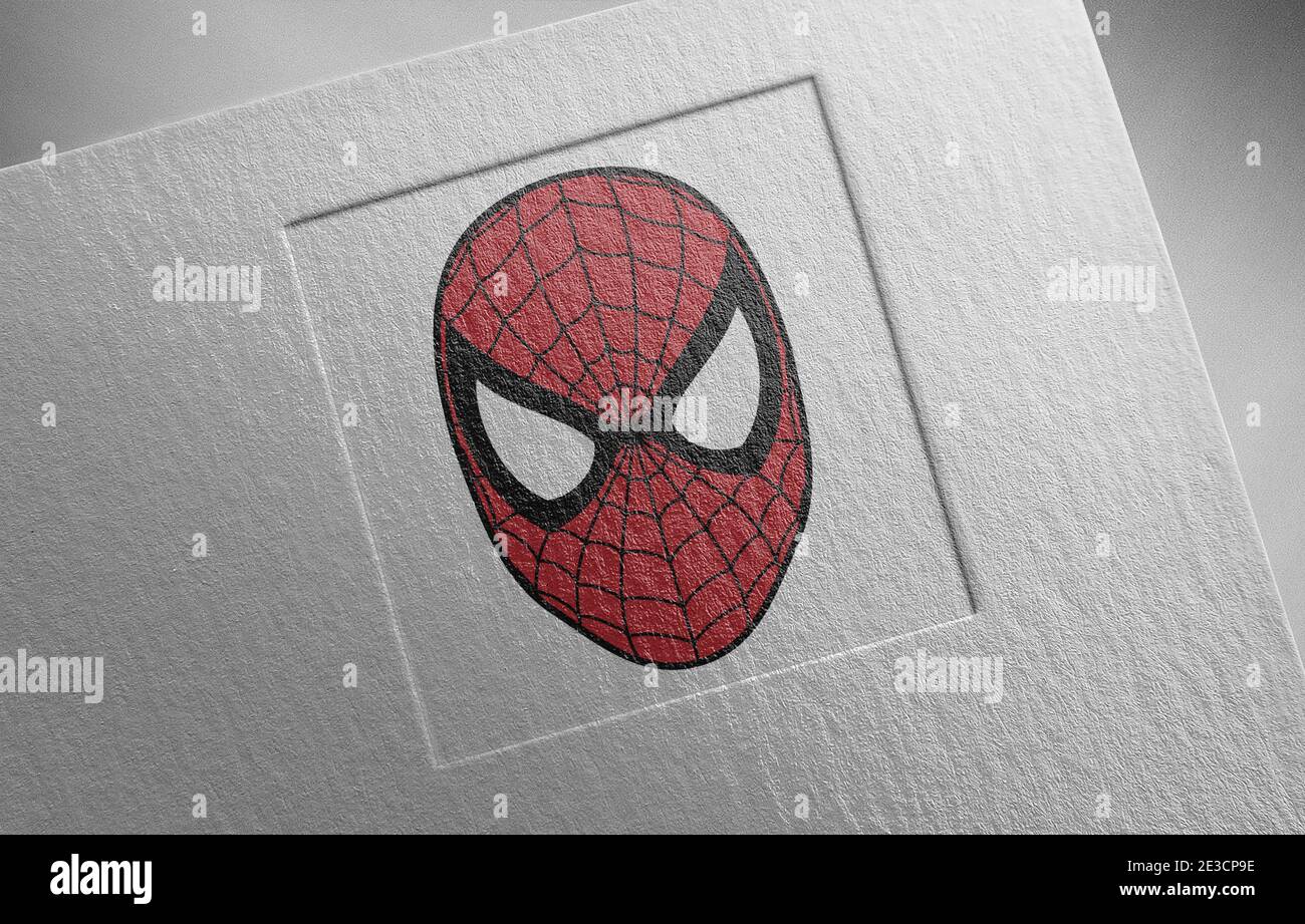 illustrazione della tessitura della carta con il logo spiderman Foto Stock