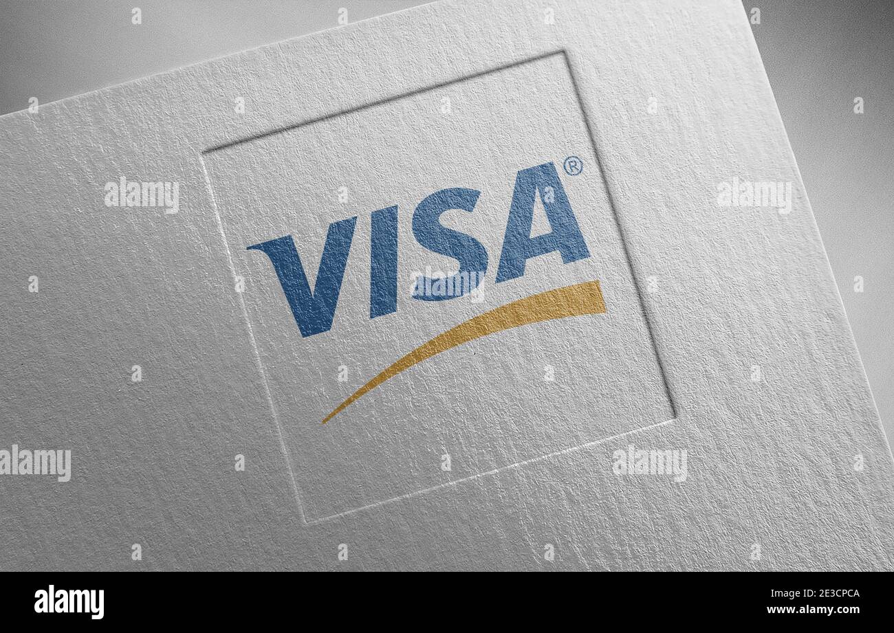 illustrazione della grana della carta con il logo visa Foto Stock