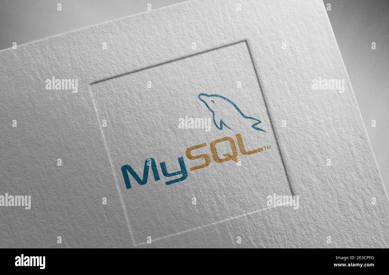 illustrazione della trama della carta con il logo mysql Foto Stock