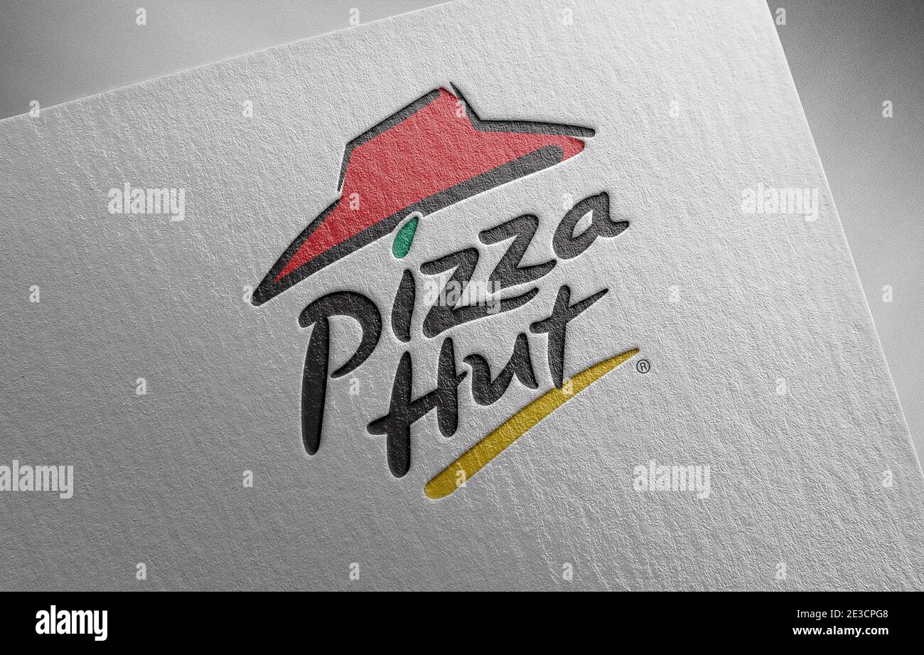 illustrazione della tessitura della carta del logo della capanna della pizza Foto Stock