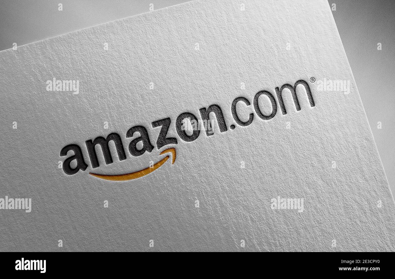 illustrazione della grana della carta con il logo amazon Foto Stock
