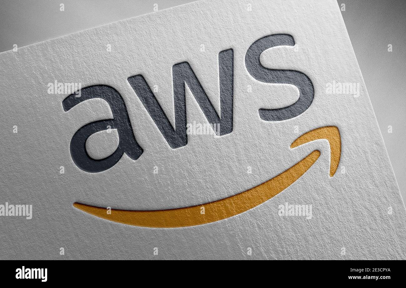 illustrazione della grana della carta con il logo aws Foto Stock
