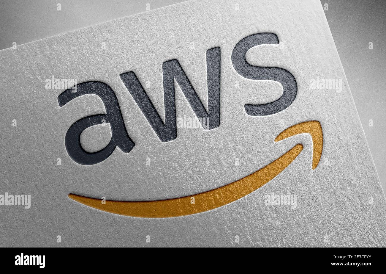 illustrazione della grana della carta con il logo aws Foto Stock