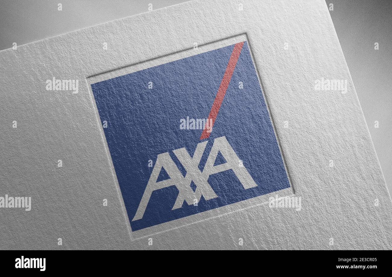 illustrazione della grana della carta con il logo axa Foto Stock