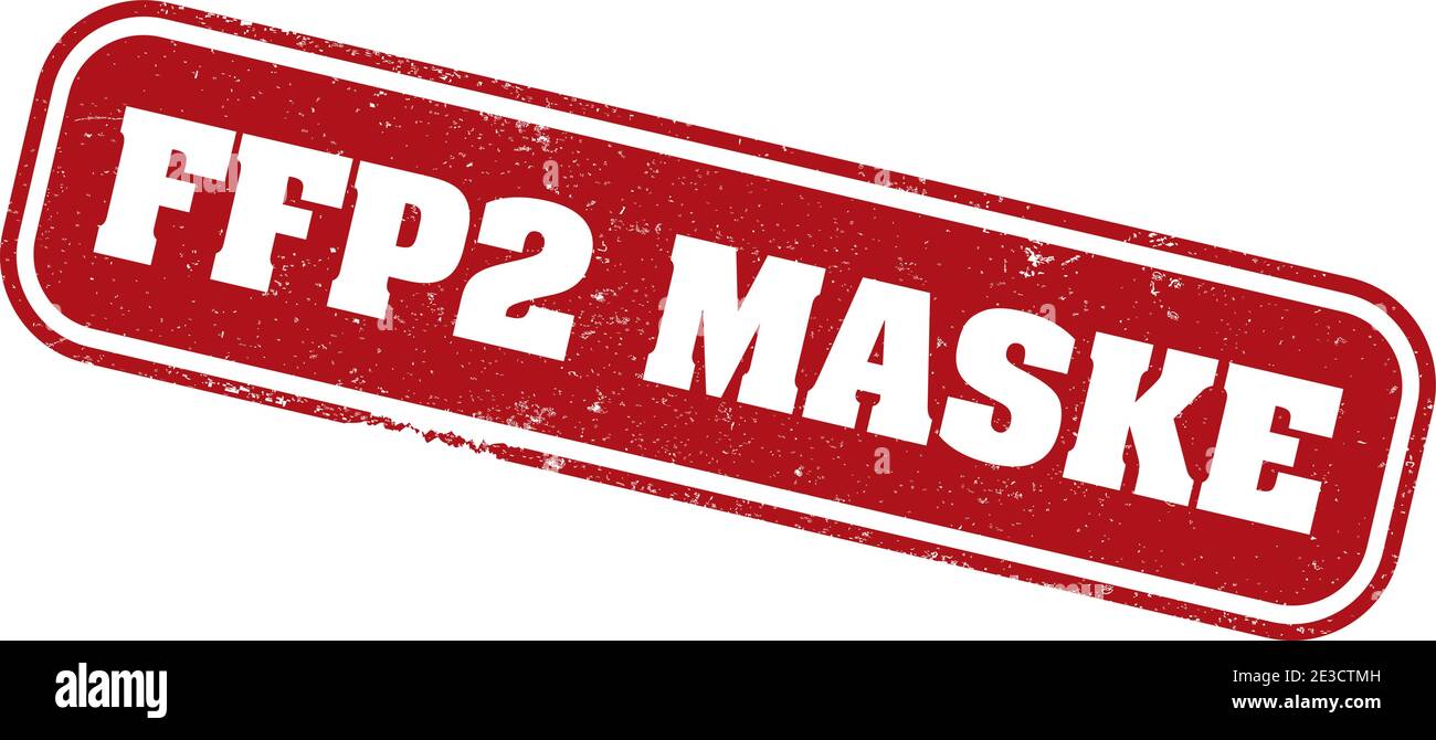 Francobollo in gomma rosso con testo FFP2 MASKE, tedesco per maschera N95, illustrazione vettoriale Illustrazione Vettoriale