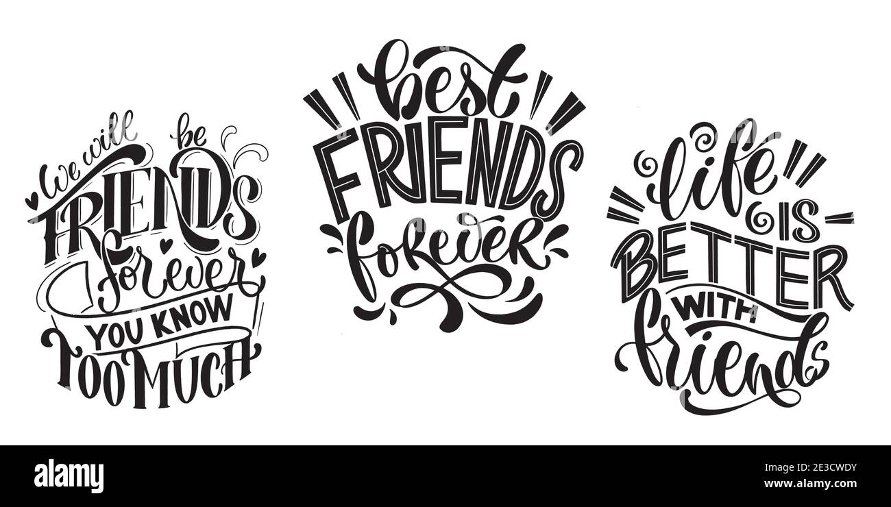 Citazione sugli amici. Buon giorno di amicizia frase. Elementi vettoriali per t-shirt, borse, poster, carte, adesivi e badge. Illustrazione Vettoriale