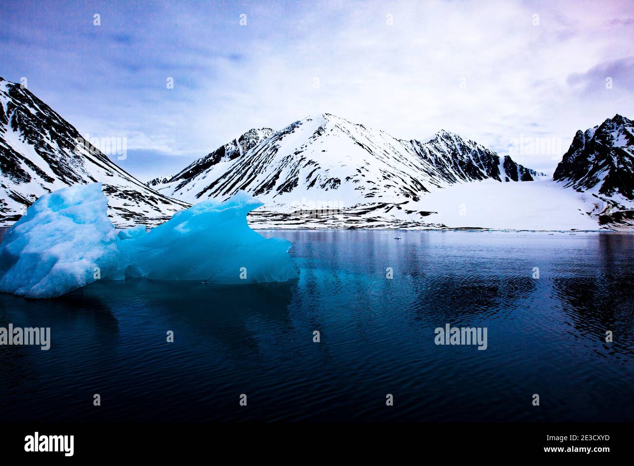 Iceberg in Magdalenefjorden e 8 km di lunghezza e 5 km di larghezza fiordo, sulla costa occidentale di Spitsbergen, nell'Artico archipelego delle Svalbard. Grandi navi da crociera Foto Stock