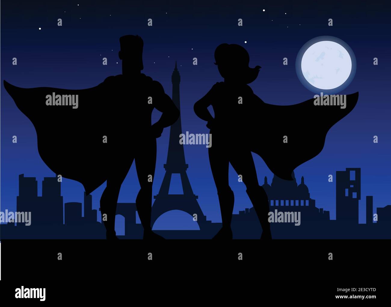 Illustrazione vettoriale Silhouette delle coppie Super Hero Illustrazione Vettoriale
