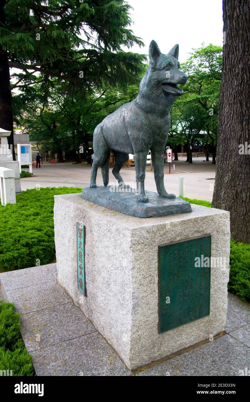 Santuario di Yasukuni: Statua del Pastore tedesco che onora gli animali uccisi nel servizio bellico..... Il Santuario di Yasukuni, originariamente chiamato Tokyo Shokonsha, fu costruito Foto Stock