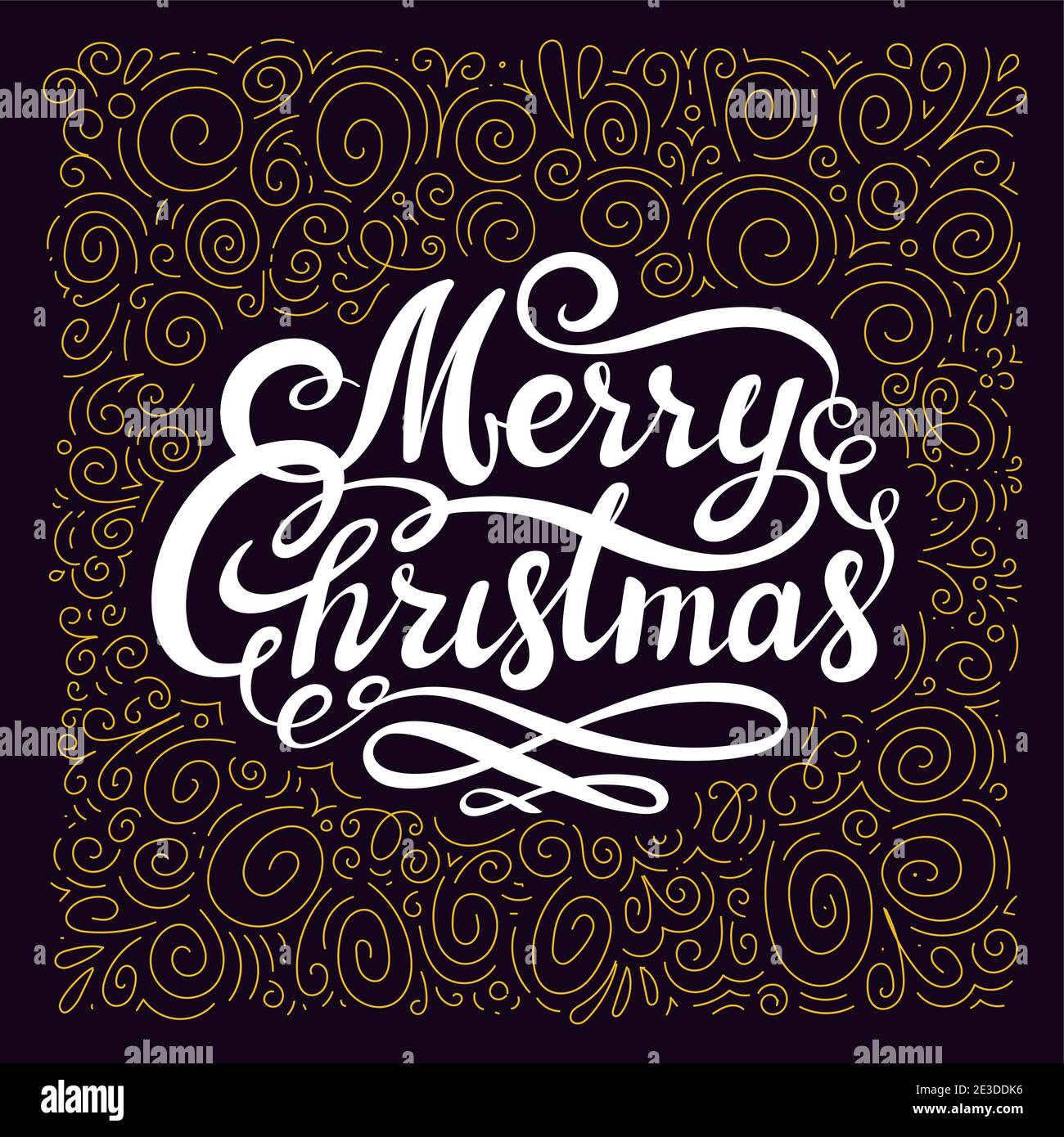 Natale design con Calligraphic Merry Christmas Inscription e oro foglio di Natale elementi su sfondo scuro. Illustrazione Vettoriale