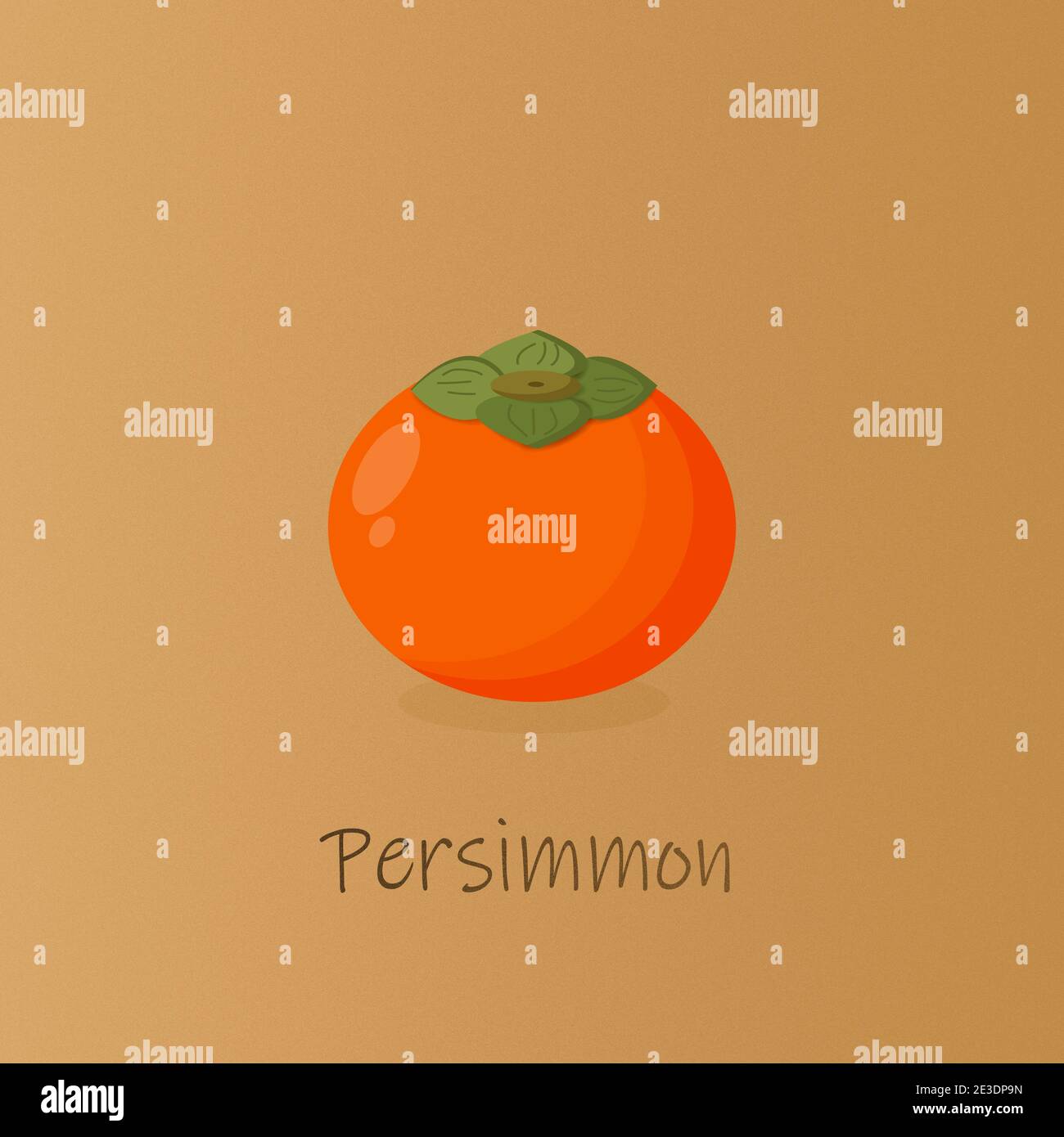 Illustrazione moderna del persimmon maturo. Semplice stile piatto. Logo del persimon. Foto Stock
