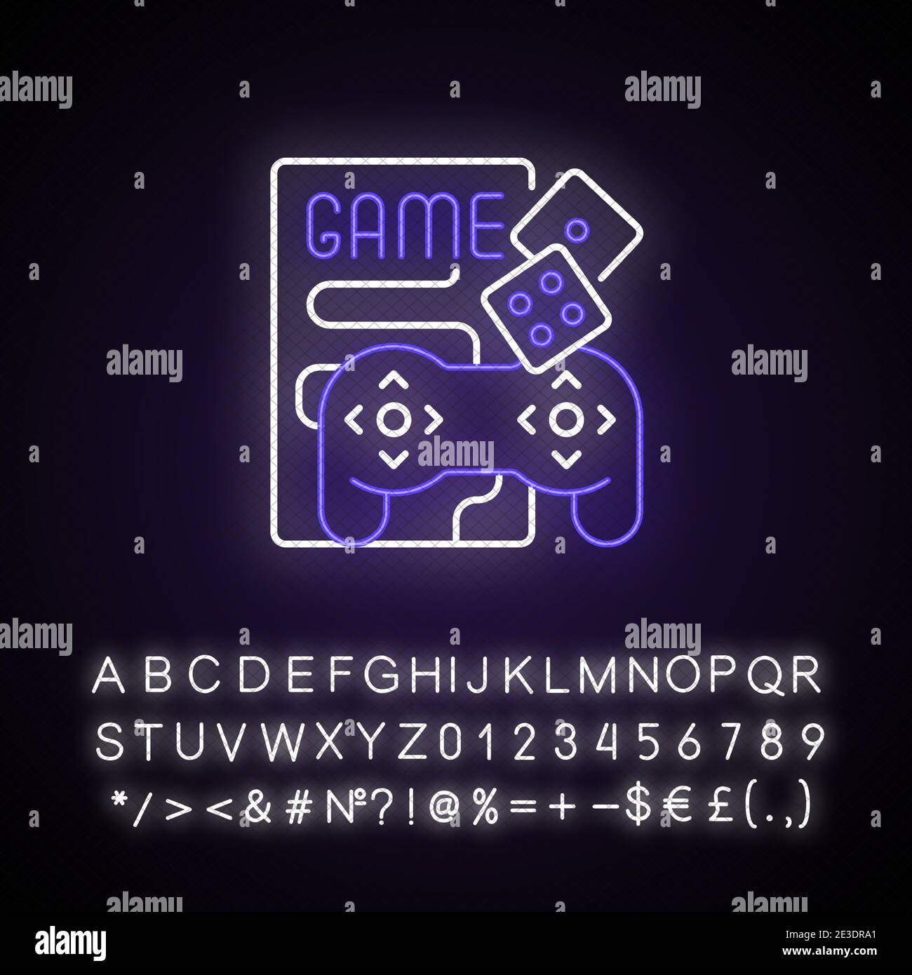 Icona della luce al neon della serata di gioco Illustrazione Vettoriale