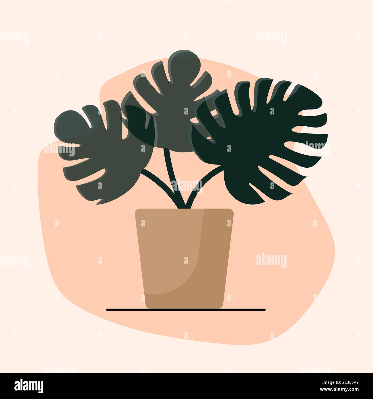 Composizione trendy monstera pianta in vaso per arredamento domestico, biglietti d'auguri disegni, invito, volantini, web design. Arte moderna forme minimaliste in pasta Illustrazione Vettoriale