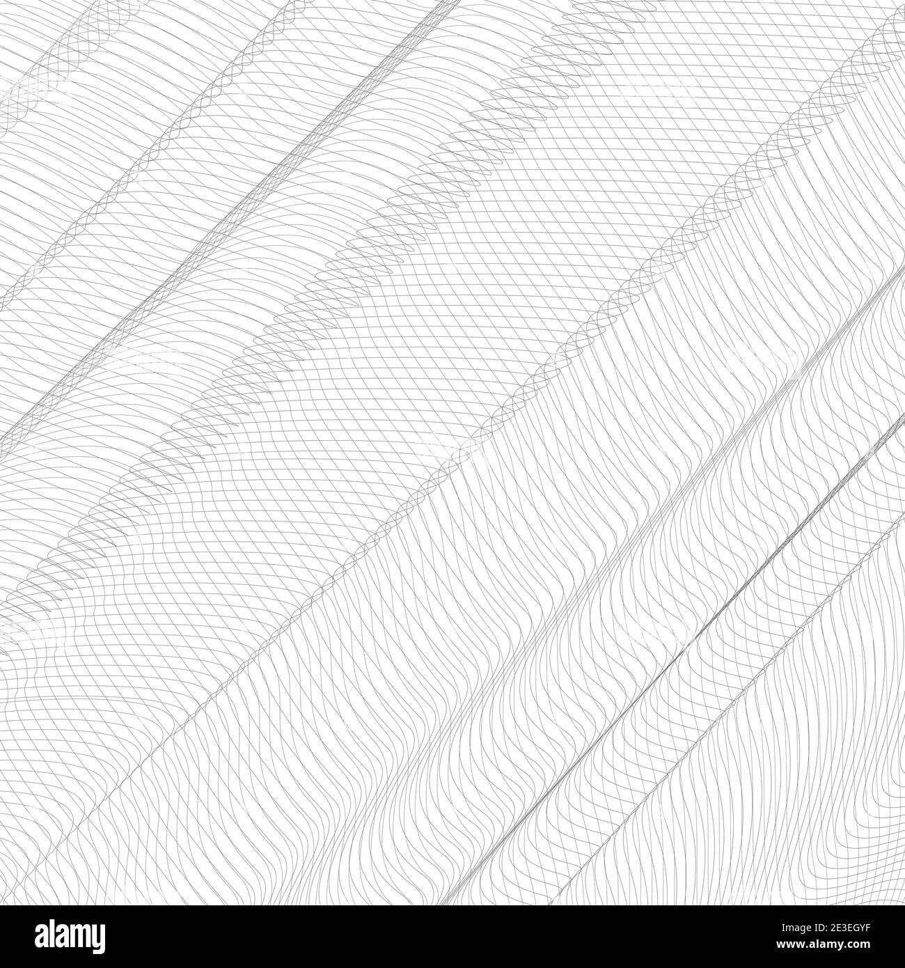 Rete ripiegata astratta. Linee sottili e curve ondulate grigie. Sfondo a strisce monocromatico vettoriale. Disegno line art, tessuto crespato, rete, trama mesh. EPS10 Illustrazione Vettoriale