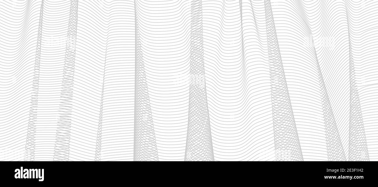 Rete grigia con pieghe verticali. Modello di mesh vettoriale monocromatico. Squiggle le curve strette del crisscross. Sfondo stripato astratto. Design line art. EPS10 Illustrazione Vettoriale
