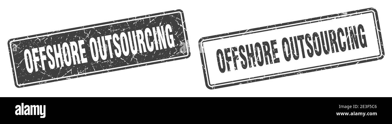 offshore outsourcing timbro quadrato. offshore outsourcing grunge segno set Illustrazione Vettoriale