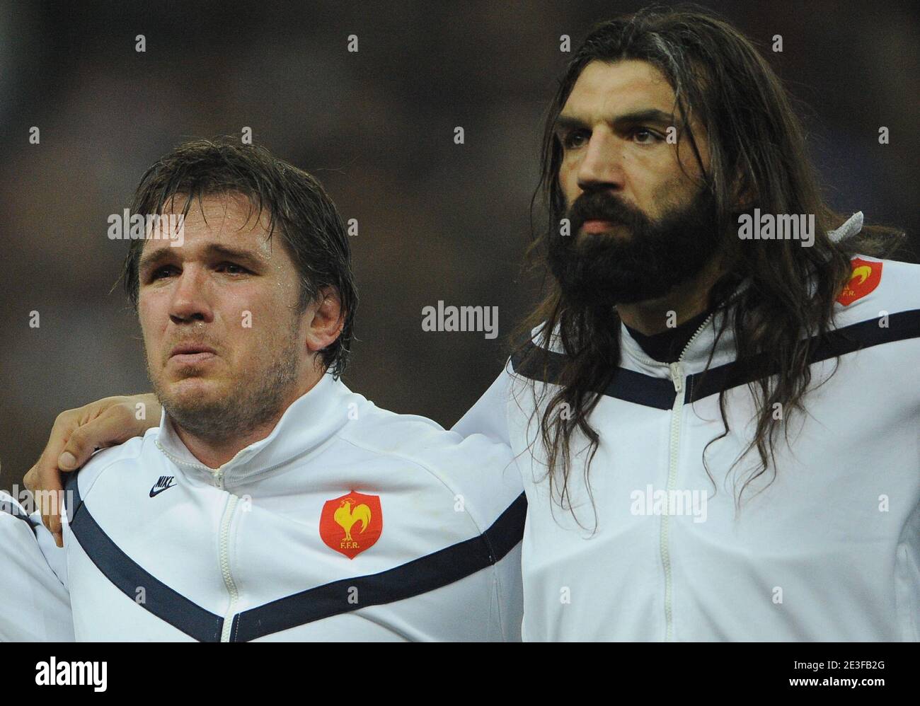 Il francese Sylvain Marconnet piange prima del RBS Six Nations Championship 2009 Rugby Union, Francia contro Galles al 'stade de France' di Saint-Denis, Francia il 27 febbraio 2009. Foto di Steeve McMay/Cameleon/ABACAPRESS.COM Foto Stock