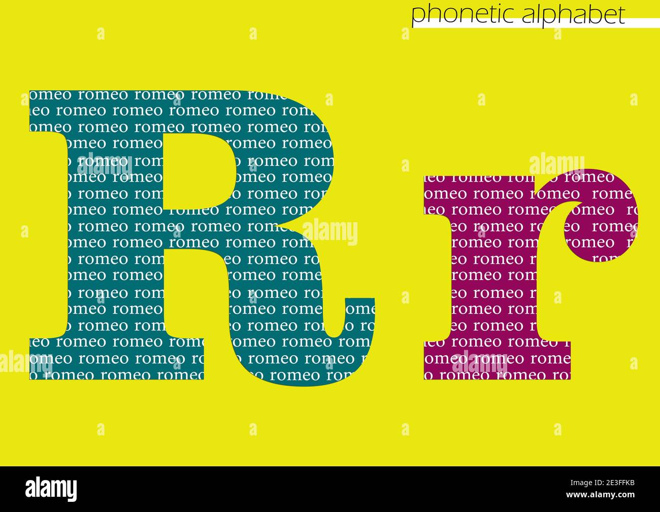 R (romeo) 3D illustrazione alfabeto fonetico design per decorazione a colori brillanti Foto Stock