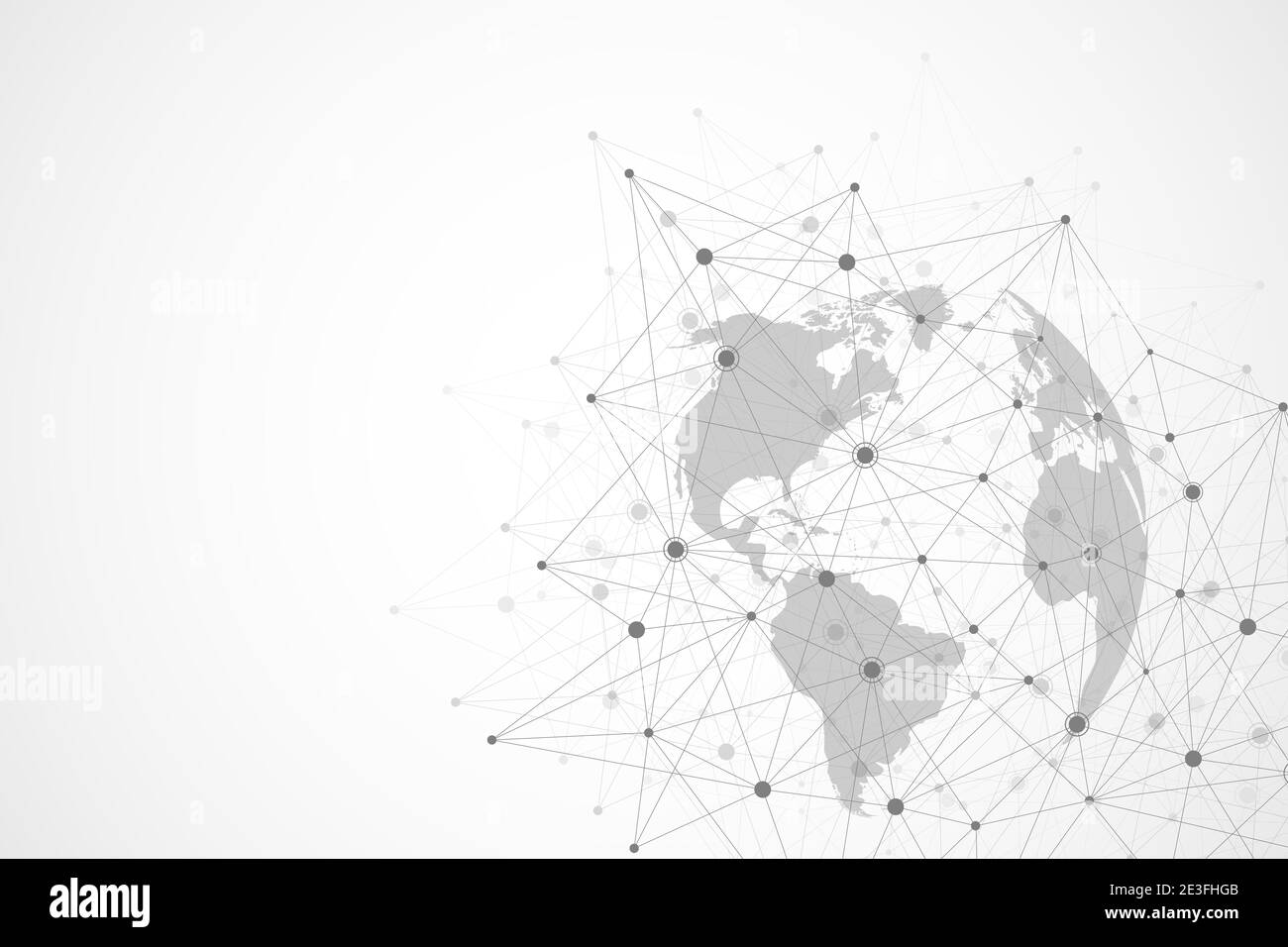 Connessioni di rete globali con mappa del mondo. Sfondo della connessione Internet. Struttura di connessione astratta. Sfondo dello spazio poligonale, illustrazione. Foto Stock