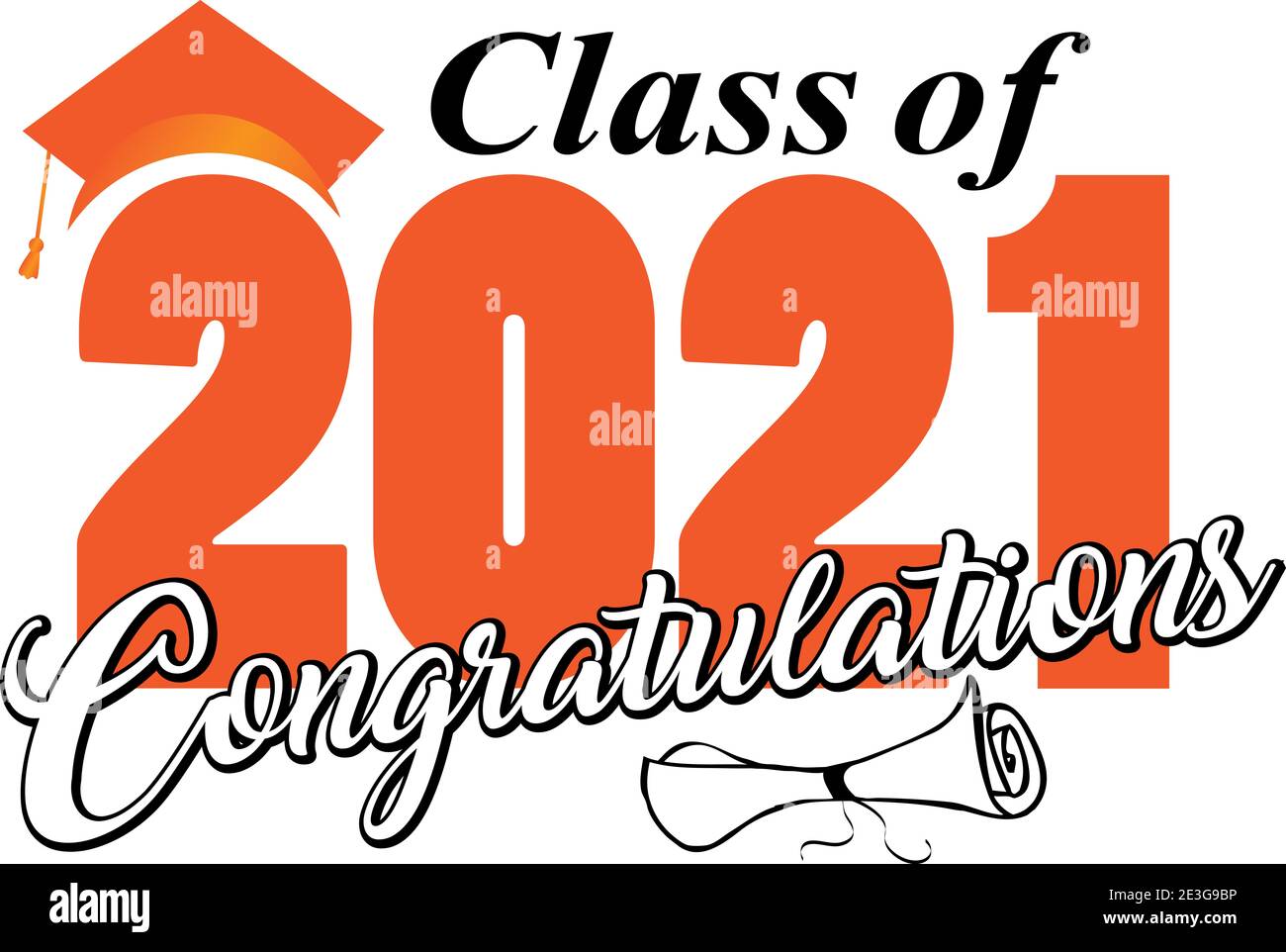 Congratulazioni classe di 2021 Graphic Orange Foto Stock