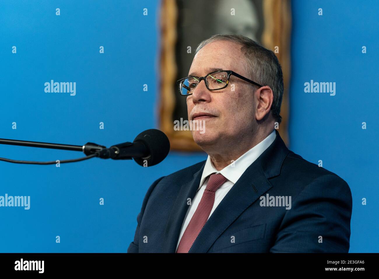 New York, NY - 18 gennaio 2021: Il Comtroller Scott Stringer di NYC parla durante la celebrazione di Martin Luther King alla sede centrale di NAN Foto Stock